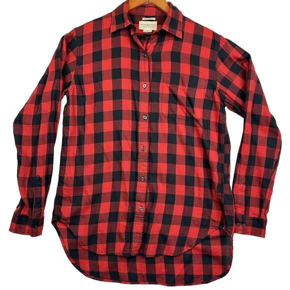 Denim & Supply Flannel Shirt Womens Small Buffalo Check Red RL Boyfriend Button - Picture 1 of 7